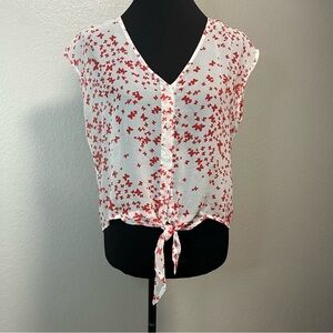 One Clothing Sheer Butterfly Print Sleeveless Button Down Vneck Blouse SMALL